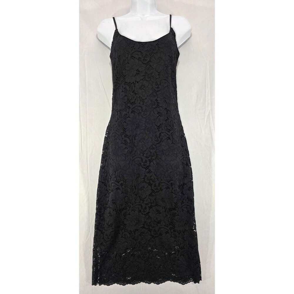 NWT Donna Karan Black Lace Dress Scallop Hem Sleeveless Women's XS Classic LBD